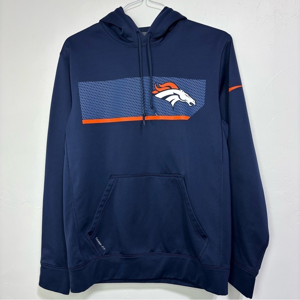 Nike NFL Denver Broncos Men's Hoodie Navy Blue Athletic Activewear Therma Fit S